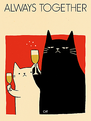 PSD 포스터 두마리 일러스트 들기 사람없음 빨간색 귀여움 고양이 샴페인 샴페인잔 국내일러스트 컬러 컨셉 2 술잔 포유류 모션 주류 반려동물 파일형식