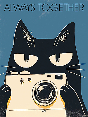 PSD 한마리 포스터 일러스트 들기 사람없음 파란색 카메라 귀여움 사진촬영 고양이 국내일러스트 1 컬러 컨셉 포유류 모션 전자제품 반려동물 촬영 파일형식