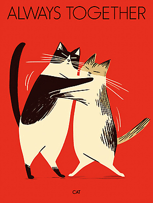 PSD 포스터 두마리 일러스트 안기 사람없음 빨간색 귀여움 고양이 싸움 국내일러스트 컬러 컨셉 2 포유류 모션 반려동물 파일형식