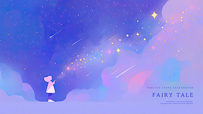 전신 PSD 구름 여자 어린이 일러스트 밤하늘 동화 한명 소녀 파란색 빛 반짝임 보라색 마법 은하 상상력 몽환 환상 소녀한명만 국내일러스트 자연요소 1 컬러 컨셉 모션 하늘 사람 우주 야간 여자한명만 소녀만 파일형식