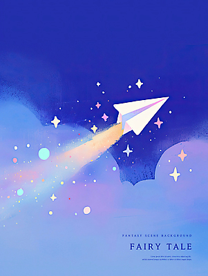 PSD 구름 일러스트 동화 사람없음 파란색 반짝임 보라색 비행 연기 종이비행기 마법 상상력 몽환 환상 국내일러스트 자연요소 컬러 컨셉 모션 종이접기 파일형식