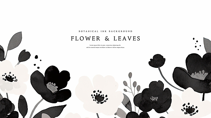 PSD 꽃 백그라운드 일러스트 나뭇잎 수채화 흑백 사람없음 검은색 감성 국내일러스트 식물 컬러 컨셉 잎 촬영기법 파일형식