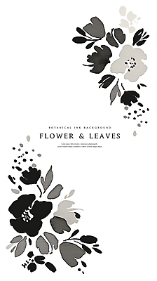 PSD 꽃 백그라운드 일러스트 나뭇잎 수채화 흑백 사람없음 검은색 감성 국내일러스트 식물 컬러 컨셉 잎 촬영기법 파일형식