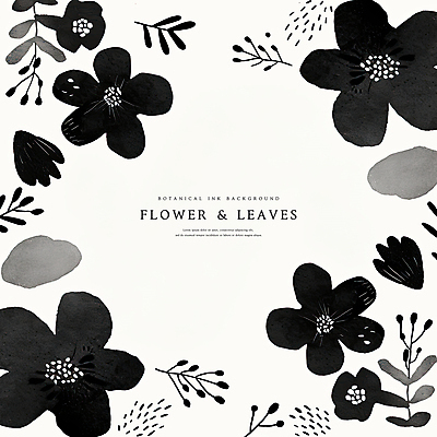 PSD 꽃 백그라운드 일러스트 나뭇잎 수채화 프레임 흑백 사람없음 검은색 감성 카피스페이스 국내일러스트 식물 컬러 컨셉 잎 촬영기법 공백 파일형식