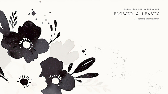 PSD 꽃 백그라운드 일러스트 나뭇잎 수채화 흑백 사람없음 검은색 감성 국내일러스트 식물 컬러 컨셉 잎 촬영기법 파일형식