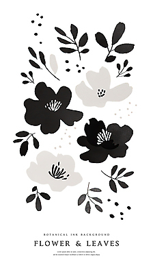 PSD 꽃 백그라운드 일러스트 나뭇잎 수채화 흑백 사람없음 검은색 감성 국내일러스트 식물 컬러 컨셉 잎 촬영기법 파일형식