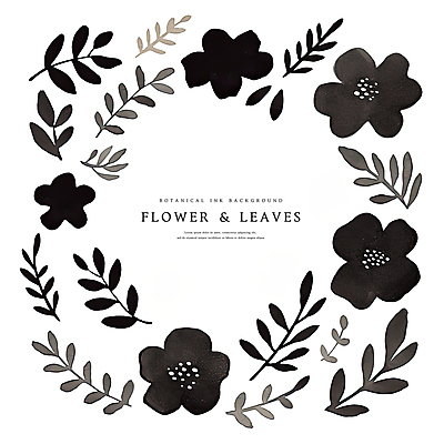 PSD 꽃 백그라운드 일러스트 나뭇잎 수채화 프레임 흑백 사람없음 검은색 감성 카피스페이스 국내일러스트 식물 컬러 컨셉 잎 촬영기법 공백 파일형식