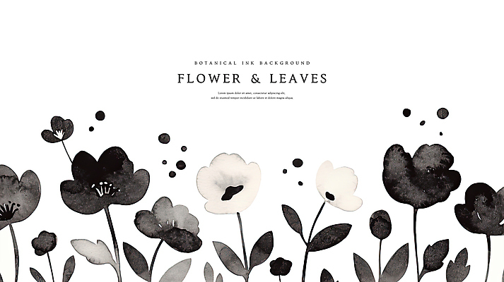 PSD 꽃 백그라운드 일러스트 나뭇잎 수채화 흑백 사람없음 검은색 감성 국내일러스트 식물 컬러 컨셉 잎 촬영기법 파일형식