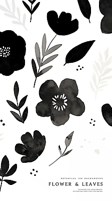PSD 꽃 백그라운드 일러스트 나뭇잎 수채화 흑백 사람없음 검은색 감성 국내일러스트 식물 컬러 컨셉 잎 촬영기법 파일형식
