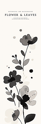 PSD 꽃 백그라운드 일러스트 나뭇잎 수채화 흑백 사람없음 검은색 감성 국내일러스트 식물 컬러 컨셉 잎 촬영기법 파일형식