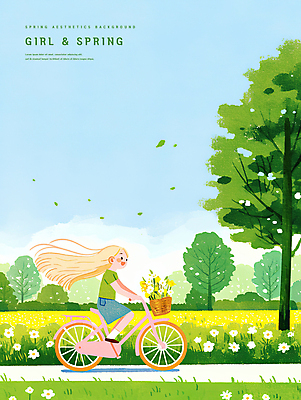 전신 PSD 나무 구름 여자 길 어린이 잎 일러스트 하늘 바람 수채화 한명 미소 소녀 자전거 봄풍경 승차 상쾌 꽃바구니 소녀한명만 흩날리기 국내일러스트 자연요소 식물 1 꽃 감정 모션 날씨 표정 사람 풍경 바구니 바이크 봄 여자한명만 소녀만 파일형식