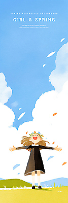 전신 PSD 구름 여자 어린이 일러스트 하늘 팔벌리기 바람 수채화 한명 웃음 소녀 잔디 화관 봄풍경 상쾌 소녀한명만 산맥 국내일러스트 자연요소 식물 1 꽃 감정 모션 날씨 산 표정 사람 풍경 봄 여자한명만 소녀만 파일형식