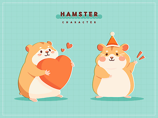 동물캐릭터 스티커 일러스트 안기 사람없음 귀여움 주황색 고깔모자 하트 손인사 햄스터 민트색 국내일러스트 일러캐릭터 AI파일 모양 동물 캐릭터 모자_잡화 컬러 컨셉 모션 반려동물 인사 설치류 파일형식 벡터