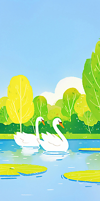 JPG 나무 구름 공원 두마리 일러스트 하늘 잔디 사람없음 봄풍경 연못 수면 연잎 백조 국내일러스트 AI일러스트 AI콘텐츠 자연요소 식물 공공시설 잎 2 조류 풍경 물 봄 파일형식