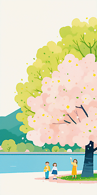JPG 전신 라이프스타일 공원 여자 남자 어린이 일러스트 소녀 소년 세명 봄풍경 산책 개울 벚나무 손뻗기 호수공원 어린이만 국내일러스트 AI일러스트 AI콘텐츠 나무 공공시설 모션 휴식 사람 풍경 생활 강 봄 벚꽃 파일형식