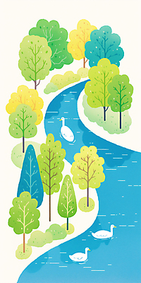 JPG 나무 공원 일러스트 오리 세마리 사람없음 봄풍경 개울 국내일러스트 AI일러스트 AI콘텐츠 식물 공공시설 조류 3 풍경 강 봄 파일형식