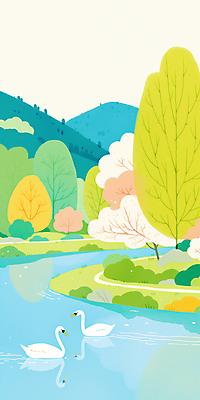 JPG 공원 두마리 일러스트 산 잔디 사람없음 반사 봄풍경 개울 벚나무 백조 국내일러스트 AI일러스트 AI콘텐츠 나무 식물 공공시설 2 조류 풍경 강 봄 벚꽃 파일형식