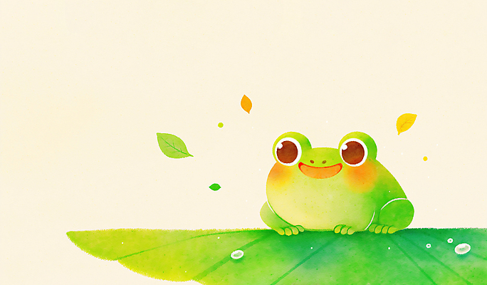 JPG 일러스트 나뭇잎 개구리 미소 사람없음 초록색 귀여움 봄풍경 물방울 연잎 경칩 국내일러스트 AI일러스트 AI콘텐츠 컬러 컨셉 잎 표정 양서류 풍경 봄 절기 파일형식