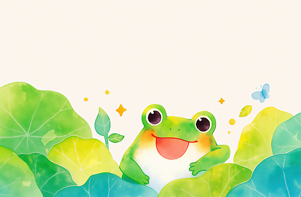 JPG 나비 일러스트 개구리 미소 사람없음 초록색 반짝임 귀여움 봄풍경 연잎 경칩 국내일러스트 AI일러스트 AI콘텐츠 컬러 곤충 컨셉 잎 모션 표정 양서류 풍경 봄 절기 파일형식