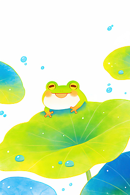 JPG 일러스트 매달리기 개구리 미소 사람없음 연두색 귀여움 봄풍경 물방울 연잎 경칩 국내일러스트 AI일러스트 AI콘텐츠 컨셉 잎 모션 표정 양서류 풍경 초록색 봄 절기 파일형식