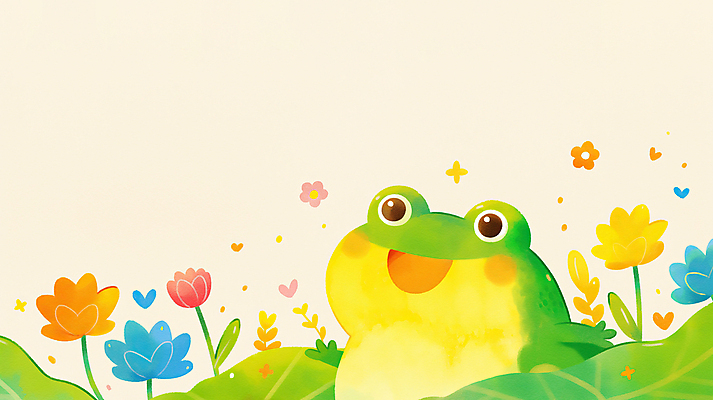 JPG 일러스트 개구리 미소 사람없음 초록색 귀여움 봄풍경 연잎 경칩 국내일러스트 AI일러스트 AI콘텐츠 컬러 컨셉 잎 표정 양서류 풍경 봄 절기 파일형식