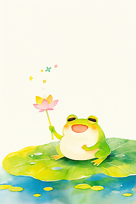 JPG 일러스트 연꽃 개구리 미소 들기 사람없음 연두색 귀여움 봄풍경 연못 수면 연잎 경칩 국내일러스트 AI일러스트 AI콘텐츠 꽃 컨셉 잎 모션 표정 양서류 풍경 초록색 물 봄 절기 파일형식