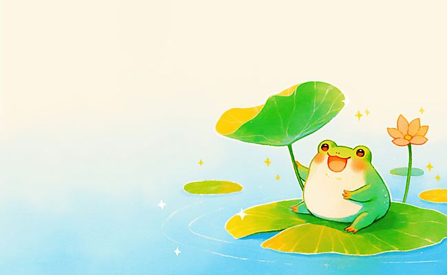 JPG 일러스트 연꽃 개구리 미소 앉기 사람없음 초록색 반짝임 귀여움 봄풍경 연못 잡기 수면 연잎 경칩 국내일러스트 AI일러스트 AI콘텐츠 꽃 컬러 컨셉 잎 모션 표정 양서류 풍경 물 봄 절기 파일형식