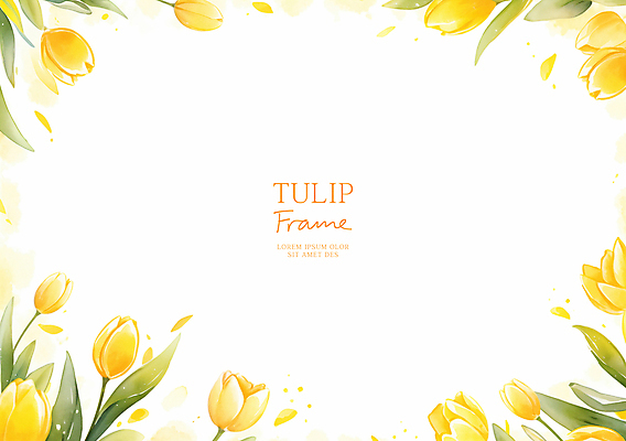 PSD 잎 일러스트 수채화 사람없음 노란색 봄 튤립 꽃프레임 카피스페이스 국내일러스트 식물 계절 꽃 컬러 프레임 공백 파일형식