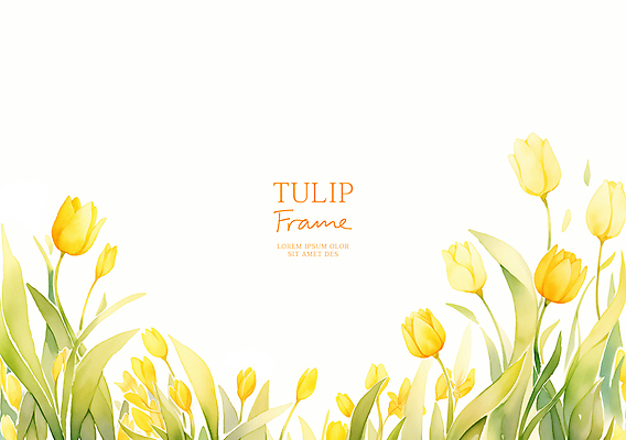 PSD 잎 일러스트 수채화 사람없음 노란색 봄 튤립 꽃프레임 카피스페이스 국내일러스트 식물 계절 꽃 컬러 프레임 공백 파일형식