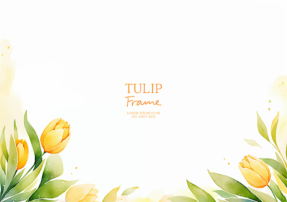 PSD 잎 일러스트 수채화 사람없음 노란색 봄 튤립 꽃프레임 카피스페이스 국내일러스트 식물 계절 꽃 컬러 프레임 공백 파일형식