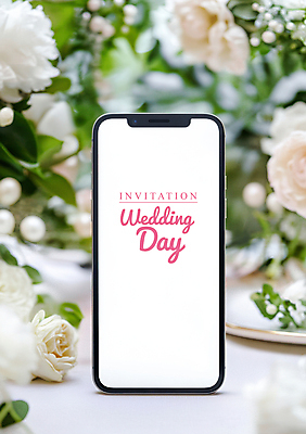 PSD 편집이미지 꽃 잎 결혼식 사람없음 스마트폰 스크린 흰색 액정화면 목업 이미지편집 편집실사 식물 컬러 결혼 핸드폰 스마트기기 CG 파일형식
