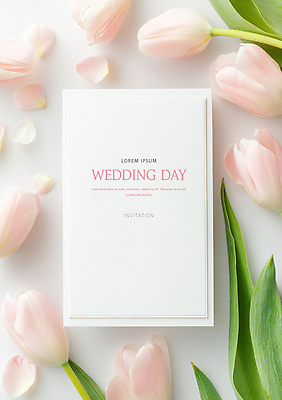 PSD 편집이미지 꽃잎 결혼 잎 사람없음 튤립 흰색 청첩장 초대 목업 이미지편집 편집실사 식물 꽃 컬러 카드_감사 이벤트 CG 파일형식
