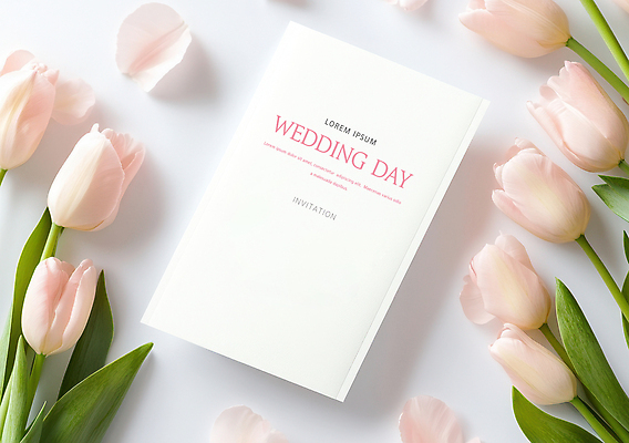 PSD 편집이미지 꽃잎 결혼 잎 사람없음 튤립 흰색 청첩장 초대 목업 이미지편집 편집실사 식물 꽃 컬러 카드_감사 이벤트 CG 파일형식