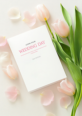 PSD 편집이미지 꽃잎 결혼 잎 사람없음 튤립 흰색 청첩장 초대 목업 이미지편집 편집실사 식물 꽃 컬러 카드_감사 이벤트 CG 파일형식