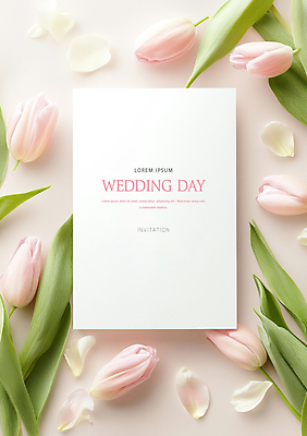 PSD 편집이미지 꽃잎 결혼 잎 사람없음 튤립 흰색 청첩장 초대 목업 이미지편집 편집실사 식물 꽃 컬러 카드_감사 이벤트 CG 파일형식