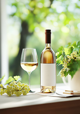 JPG 편집이미지 와인잔 집안 주류 사람없음 연두색 햇빛 화이트와인 와인병 청포도 포도잎 편집실사 AI포토 AI콘텐츠 음료 잎 술잔 포도 병_용기 실내 초록색 태양 와인 CG 파일형식