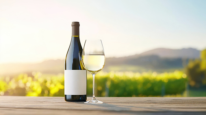 JPG 편집이미지 와인잔 하늘 산 주류 사람없음 야외 햇빛 풀 화이트와인 와인병 나무탁자 포도농장 편집실사 AI포토 AI콘텐츠 식물 음료 술잔 탁자 병_용기 태양 농장 와인 CG 파일형식