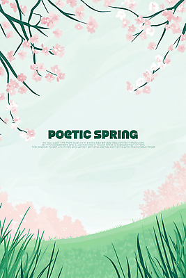 PSD 꽃잎 일러스트 하늘 초원 사람없음 봄풍경 벚꽃 나뭇가지 풀잎 국내일러스트 나무 꽃 잎 풍경 봄 풀_식물 파일형식