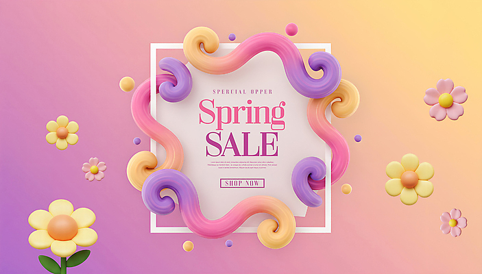 PSD 템플릿 봄꽃 추상 사각프레임 이벤트 사람없음 노란색 3D 세일 보라색 벚꽃 그라데이션 이미지템플릿 꽃 컬러 무늬 프레임 사각형 봄 디지털합성 파일형식