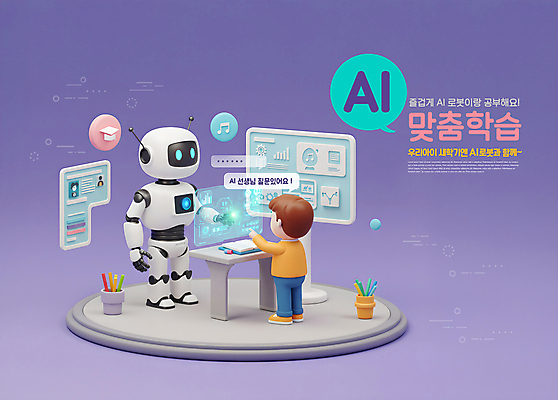 전신 PSD 편집이미지 교육 남자 어린이 미래 한명 소년 학습 3D 스크린 모니터 보라색 가리킴 로봇 책상 맞춤 소년한명만 AI_인공지능 이미지편집 편집3D 1 컬러 가구 컨셉 사람 손짓 컴퓨터 디지털합성 남자한명만 소년만 파일형식