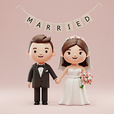 JPG 전신 편집이미지 여자 남자 행복 분홍색 부케 웨딩드레스 신혼부부 결혼식 면사포 3D캐릭터 사랑 미소 들기 턱시도 성인 두명 3D 손잡기 축하 가랜드 신랑신부 성인만 웨딩촬영 편집3D AI컴퓨터그래픽 AI콘텐츠 캐릭터 부부 드레스 감정 신부_웨딩 컬러 꽃다발 신랑 결혼 컨셉 모션 표정 사람 정장 디지털합성 파티용품 신혼 결혼소품 기념사진 파일형식