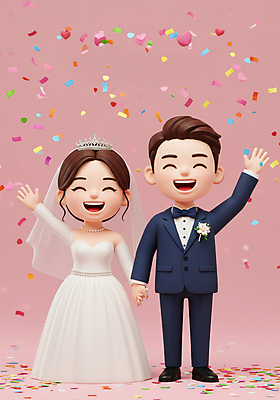 JPG 전신 편집이미지 여자 남자 행복 분홍색 웨딩드레스 신혼부부 결혼식 면사포 3D캐릭터 사랑 미소 턱시도 성인 두명 3D 손잡기 축하 손인사 꽃가루 신랑신부 성인만 웨딩촬영 편집3D AI컴퓨터그래픽 AI콘텐츠 캐릭터 부부 드레스 감정 신부_웨딩 컬러 신랑 결혼 컨셉 모션 표정 사람 정장 인사 가루 디지털합성 신혼 결혼소품 기념사진 파일형식