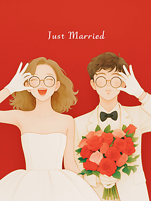 JPG 여자 남자 행복 신부 부케 웨딩드레스 신랑 일러스트 신혼부부 결혼식 사랑 미소 들기 턱시도 상반신 성인 두명 빨간색 축하 잡기 성인만 안경낌 국내일러스트 AI일러스트 AI콘텐츠 부부 드레스 감정 안경 컬러 꽃다발 결혼 컨셉 모션 표정 사람 정장 신혼 파일형식