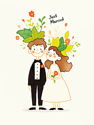 JPG 전신 여자 남자 꽃 행복 신부 부케 웨딩드레스 신랑 잎 일러스트 신혼부부 결혼식 사랑 미소 들기 턱시도 성인 두명 올려보기 축하 성인만 국내일러스트 AI일러스트 AI콘텐츠 식물 부부 드레스 감정 꽃다발 결혼 컨셉 모션 표정 사람 정장 신혼 파일형식