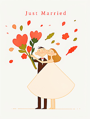 JPG 전신 여자 남자 행복 신부 부케 웨딩드레스 신랑 일러스트 신혼부부 결혼식 사랑 미소 들기 턱시도 성인 두명 축하 성인만 국내일러스트 AI일러스트 AI콘텐츠 부부 드레스 감정 꽃다발 결혼 컨셉 모션 표정 사람 정장 신혼 파일형식