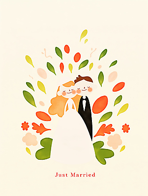 JPG 전신 여자 남자 꽃잎 행복 신부 웨딩드레스 신랑 잎 일러스트 신혼부부 결혼식 사랑 미소 턱시도 성인 두명 눈감음 축하 성인만 국내일러스트 AI일러스트 AI콘텐츠 식물 부부 드레스 꽃 감정 결혼 컨셉 모션 표정 사람 정장 신혼 파일형식