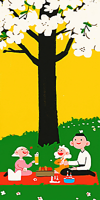 JPG 여자 남자 행복 어린이 꽃밭 일러스트 잔 미소 들기 앉기 소녀 잔디 초원 성인 세명 벚나무 무릎꿇기 즐거움 돗자리 봄소풍 국내일러스트 AI일러스트 AI콘텐츠 나무 식물 식기 꽃 감정 모션 표정 사람 소풍 봄 벚꽃 파일형식