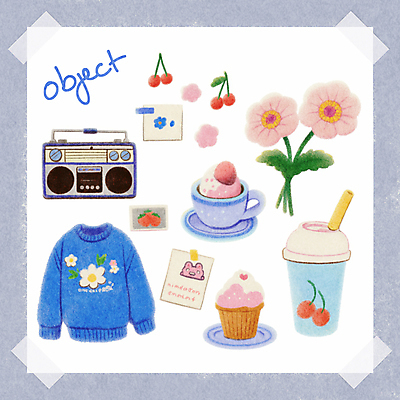 PSD 꽃 종이 일러스트 사진 딸기 사람없음 컵 파란색 세트 컵케이크 스웨터 컵받침 크림 오브젝트 라디오 테이프 부드러움 감성 텀블러 국내일러스트 식물 식기 컬러 컨셉 상의 과일 문구용품 전자제품 케이크 감각 받침대 파일형식