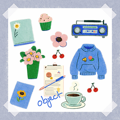 PSD 꽃 화분 종이 일러스트 사람없음 파란색 세트 펜 체리 커피잔 컵케이크 스웨터 컵받침 오브젝트 라디오 테이프 부드러움 손수건 감성 서류판 국내일러스트 식물 커피 컬러 컨셉 상의 과일 문구용품 잔 전자제품 필기구 케이크 사무용품 감각 받침대 파일형식
