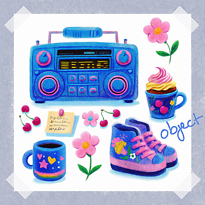 PSD 꽃 종이 신발 일러스트 사람없음 파란색 세트 머그컵 메모지 체리 크림 오브젝트 라디오 테이프 부드러움 감성 국내일러스트 식물 컬러 컨셉 과일 문구용품 컵 전자제품 사무용품 감각 파일형식